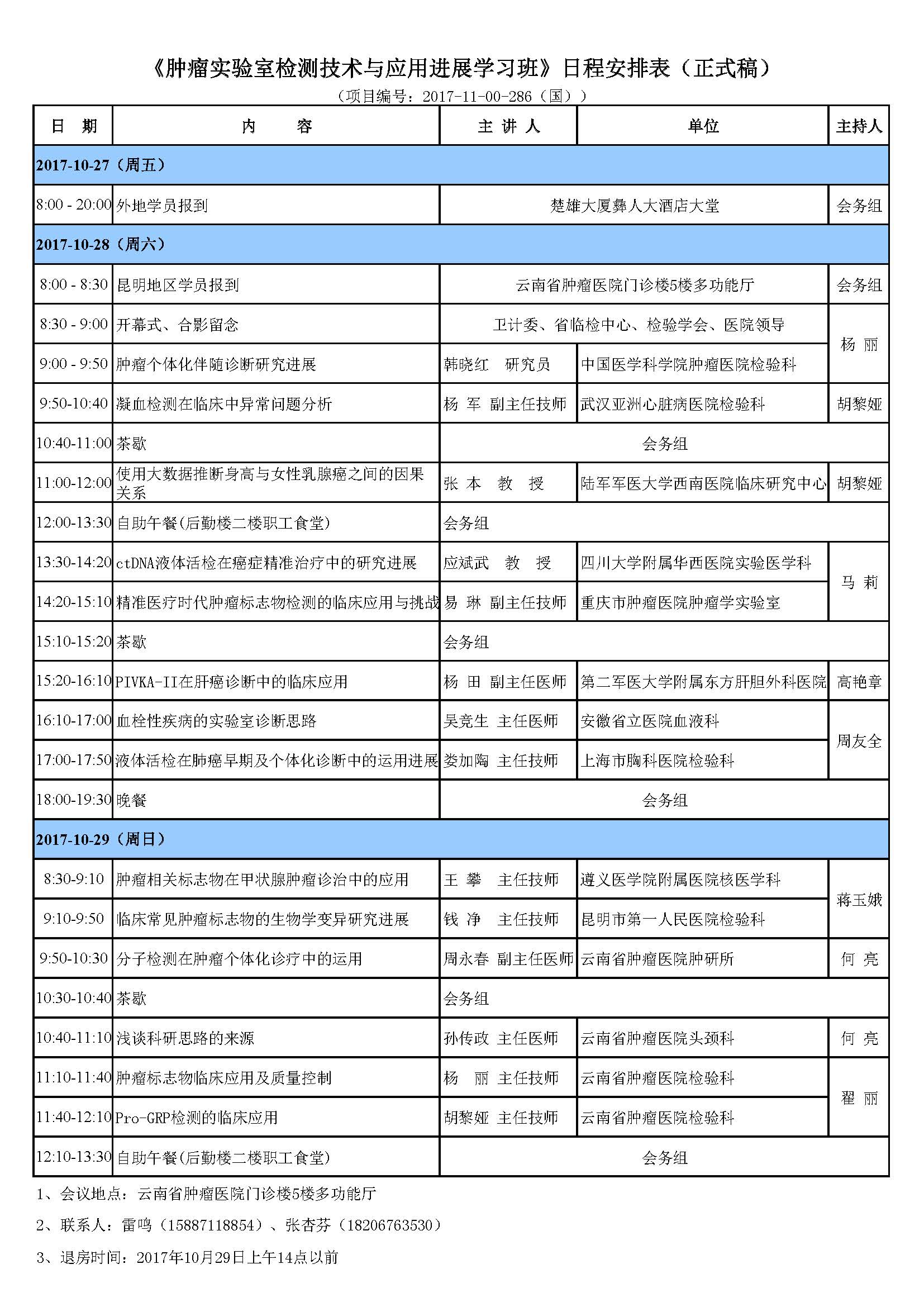 2017年肿瘤医院继教班日程安排